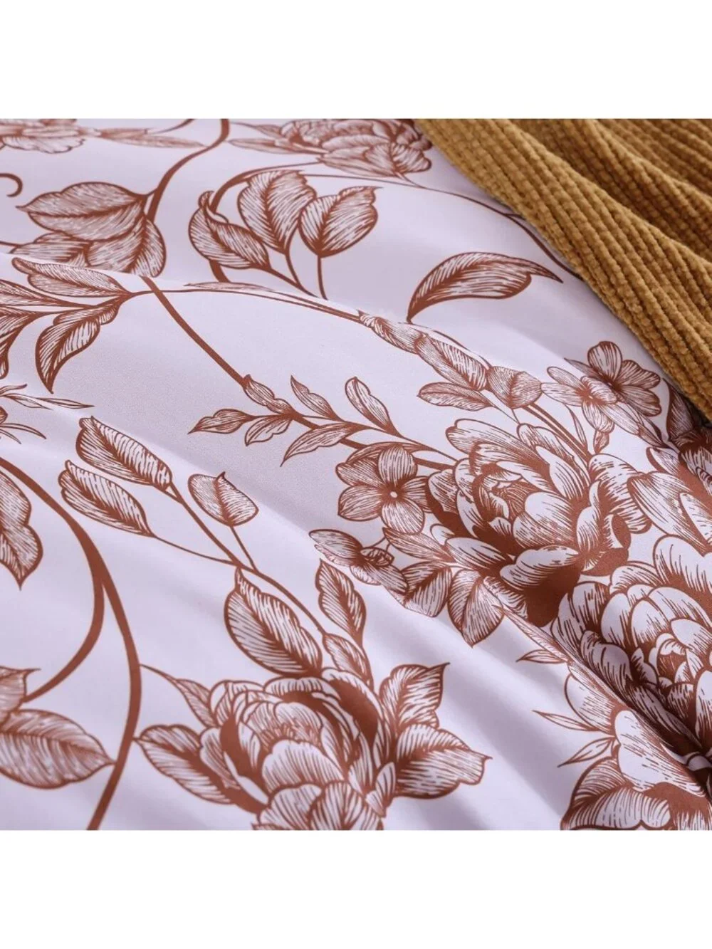 Terracotta Floral Queen Comforter Set - Shabby Chic Bedding for Cozy Home Decor